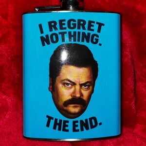 Ron Swanson/Nick Offerman Flask Parks and Recreation I Regret Nothing. The End.